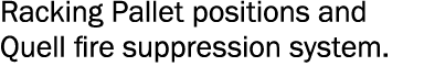Racking Pallet positions and Quell fire suppression system 