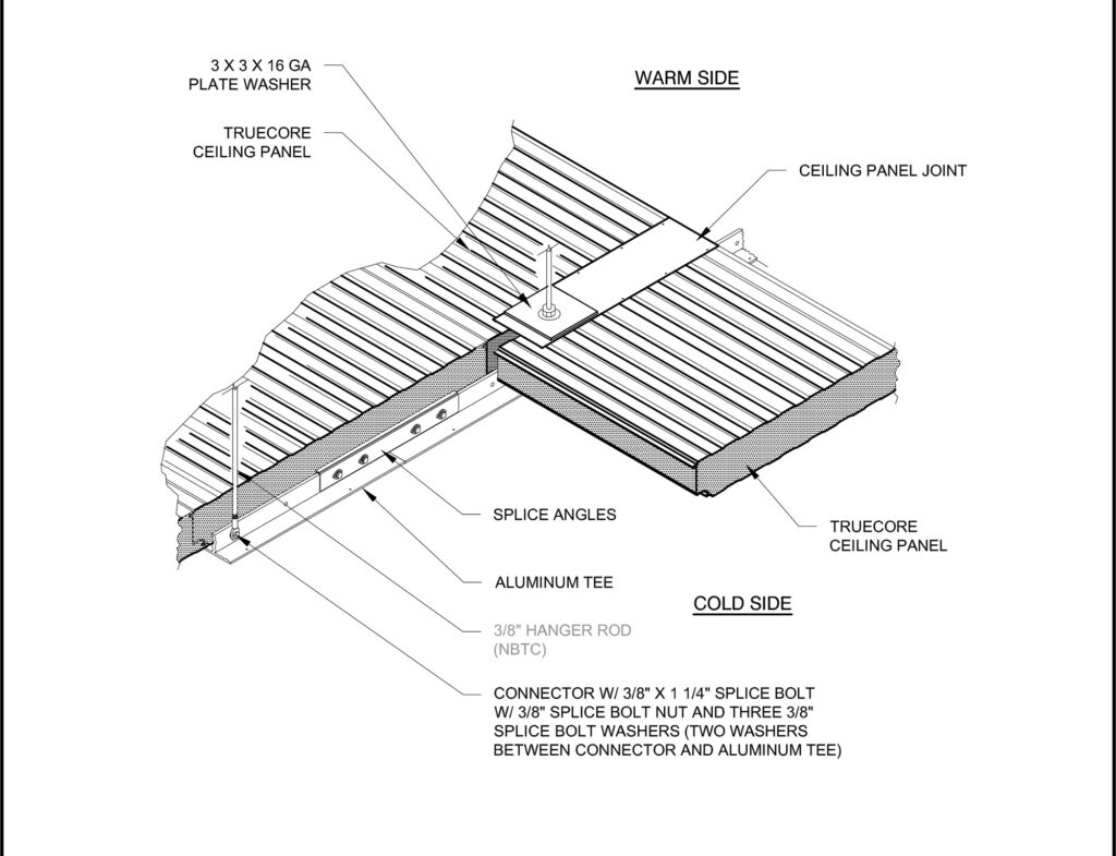 An isometric view of the ceiling tee support.